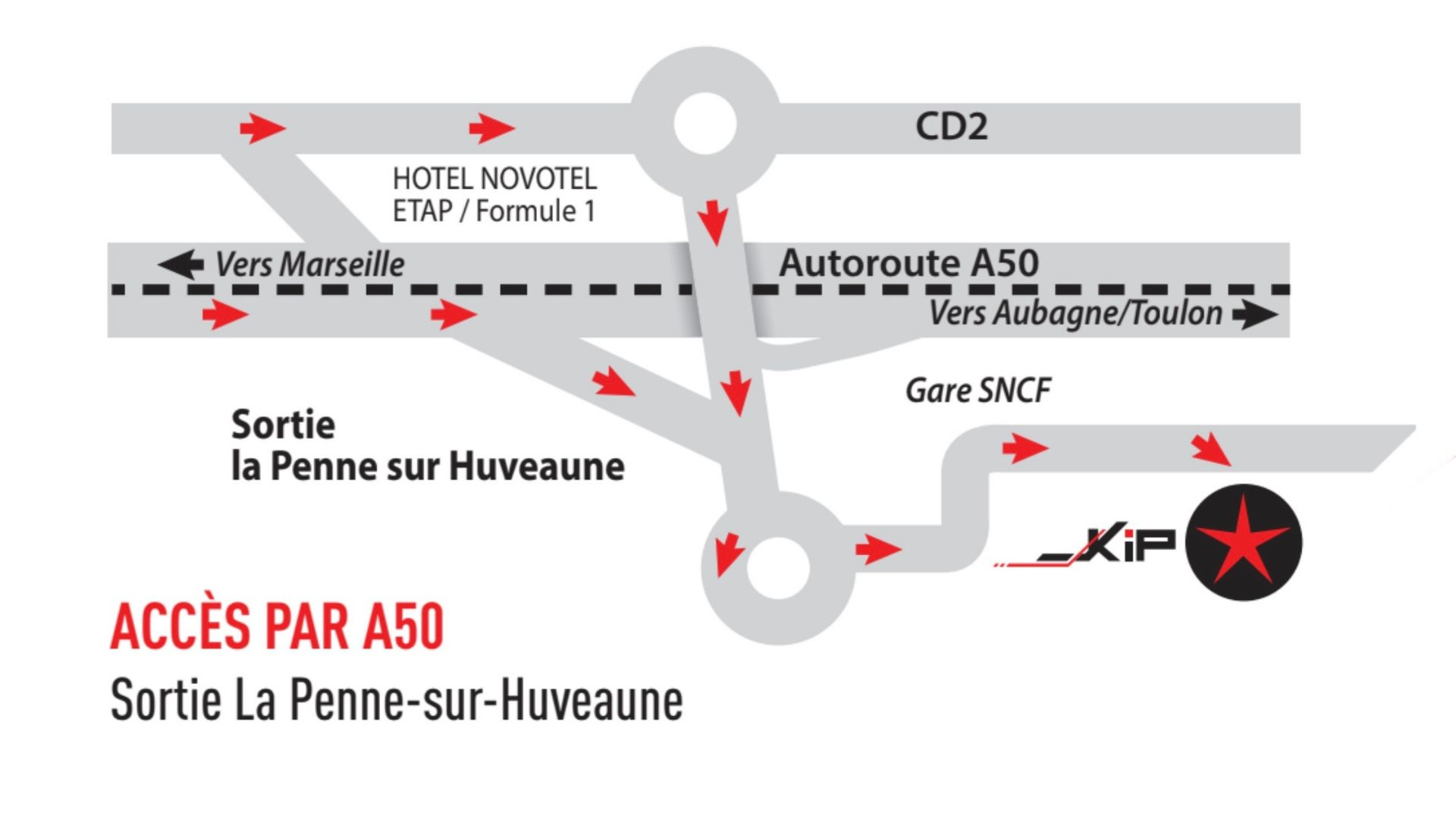 Plan d’accès à KIP Loisirs par l’A50